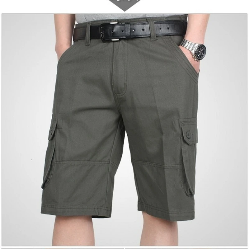 

2024 New Summer Cargo Shorts Men's Casual Multi-pocket Cotton Comfortable Shorts Men's Plus Size Green Straight Retro Shorts