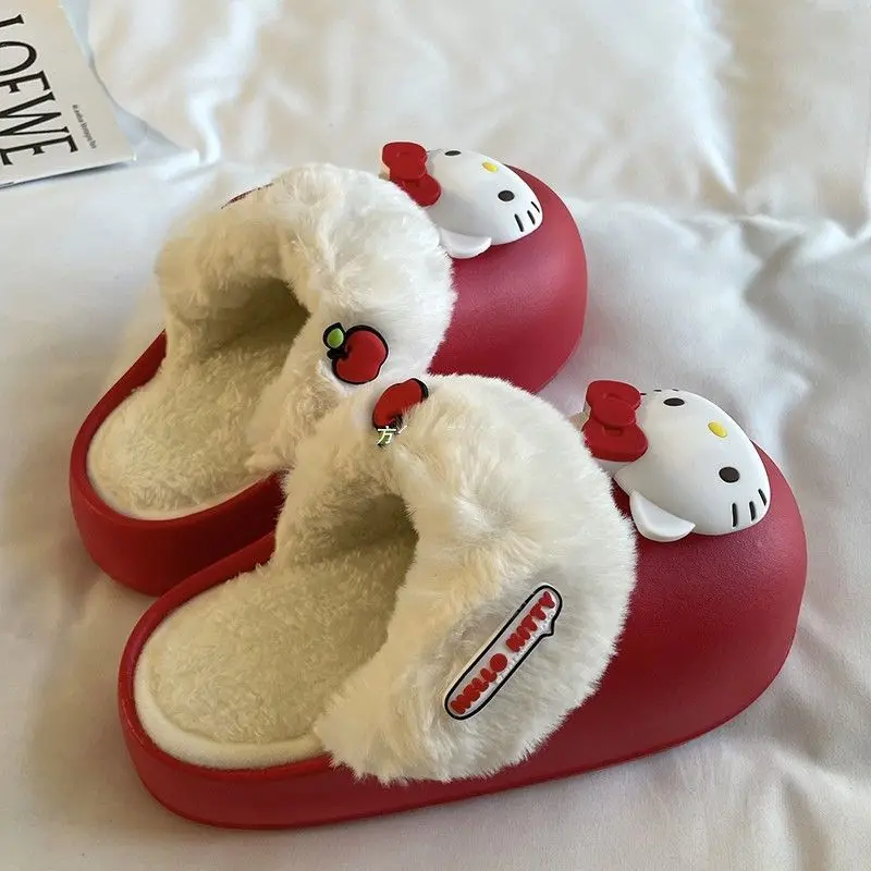 

Kawaii Genuine Anime Sanrio Slippers My Melody Kuromi New Cute Cartoon Waterproof Cotton Slippers Keep Warm Plush Girl Toys