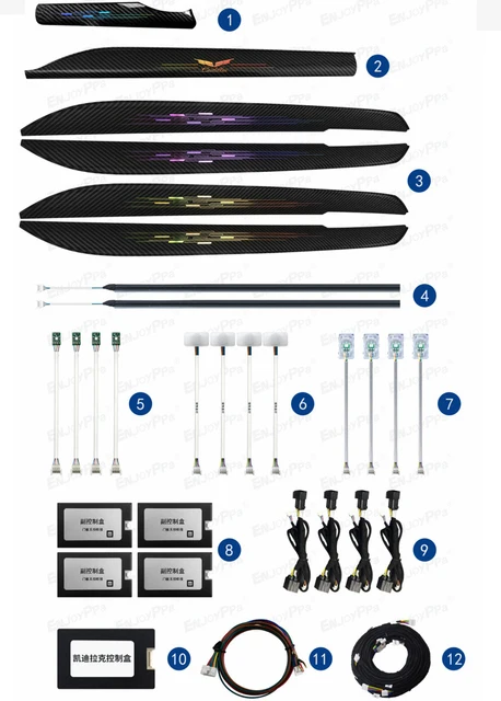 캐딜락 XT4 13-22 용 탄소 섬유 도어 패널, 64 색 자동차 장식 LED 환경 조명, 주변 램프, 내부 장식 램프