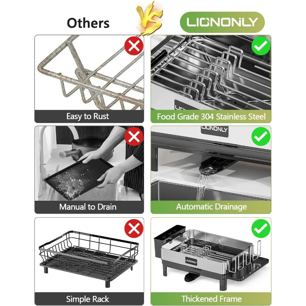 Dish Drying Rack, Premium 304 Stainless Steel Dish Racks for Kitchen Counter, Drainer & Drainboard Set with Adjustable Spout 5