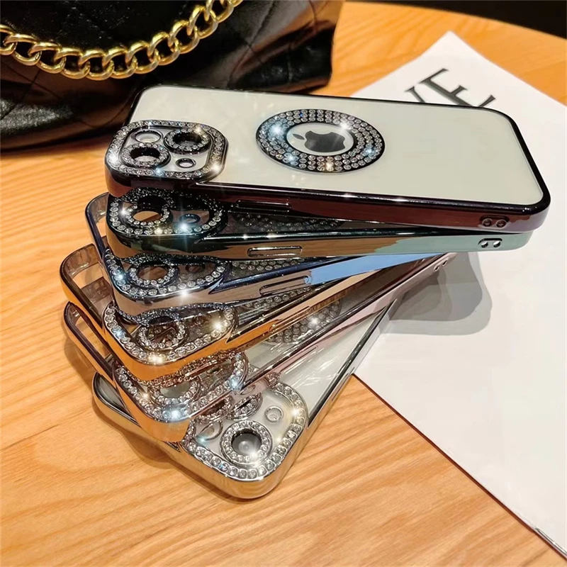Luxury Plating Glitter Diamond Clear Phone Case For iPhone 16 Pro Max 15 14 13 12 11 Plus Soft Rhinestone Bling Shockproof Cover