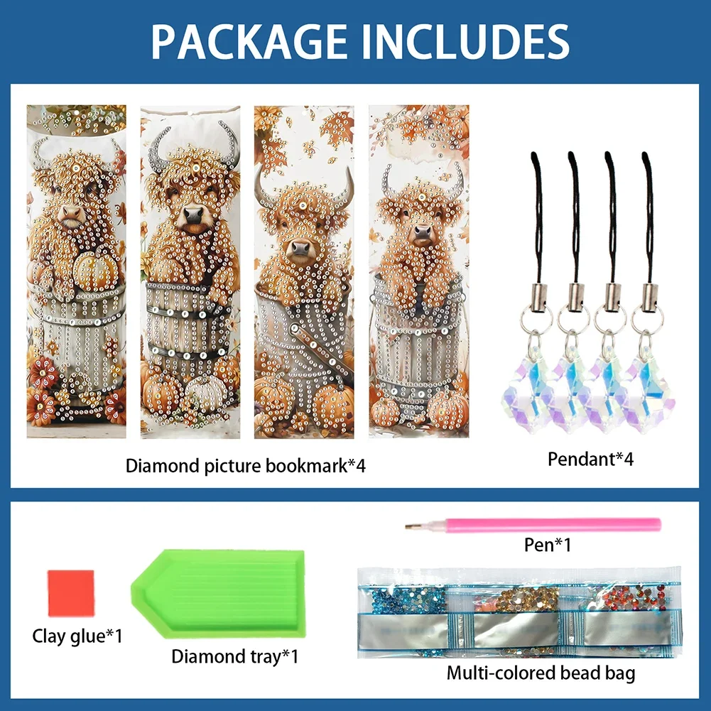 Diamond painting diamond art painting kit diamond painting set 4Pcs special shape flowers crows diamond painting bookmark kit