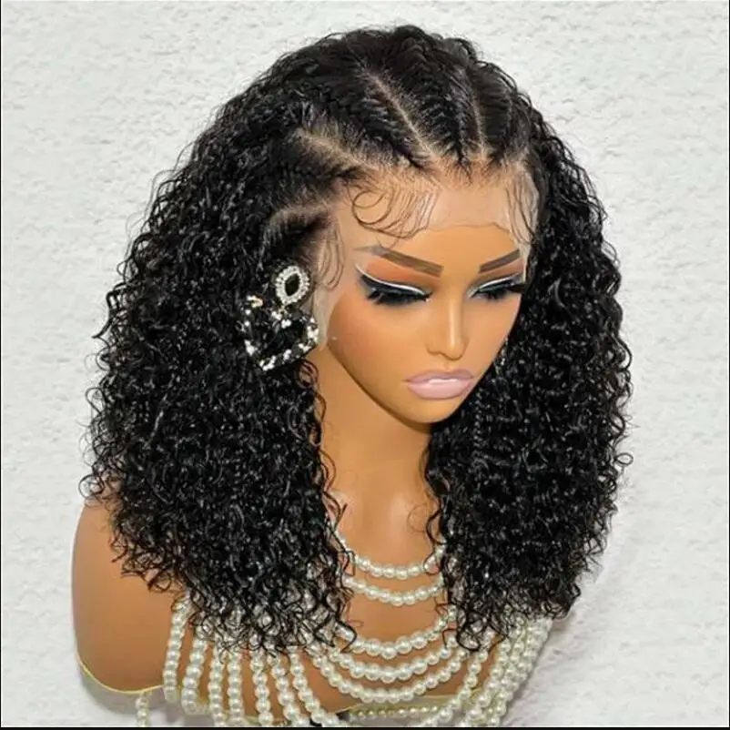 Perruque Synthétique Afro Bouclée - Noir Court 35cm - Avec Bonnet Et Frange - Neuf Sans étiquettes
