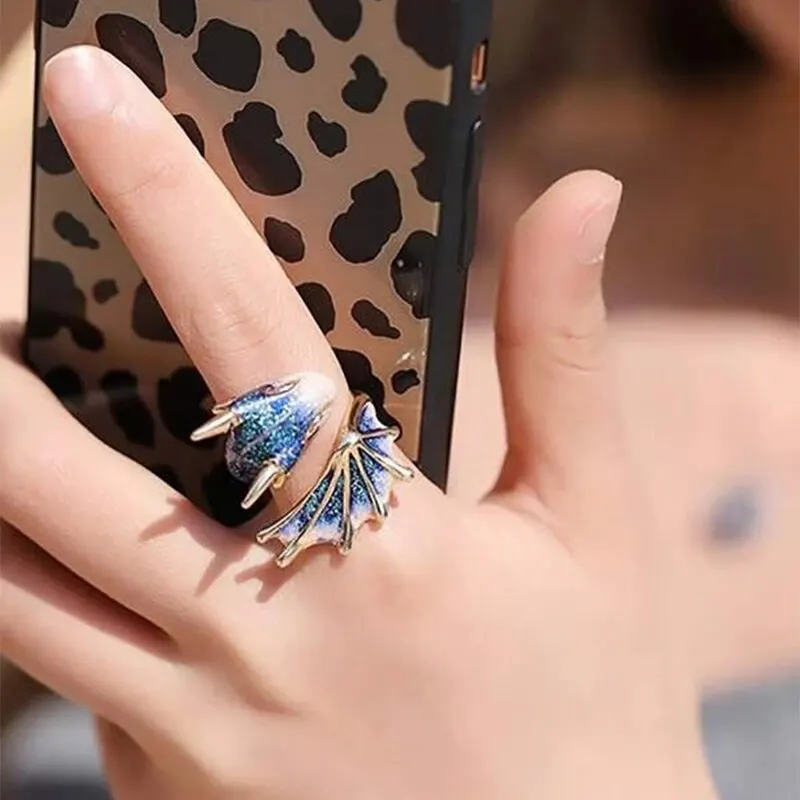 Couples rings finger ring adjustable rings animal ring pink blue two dragon self-regulate
