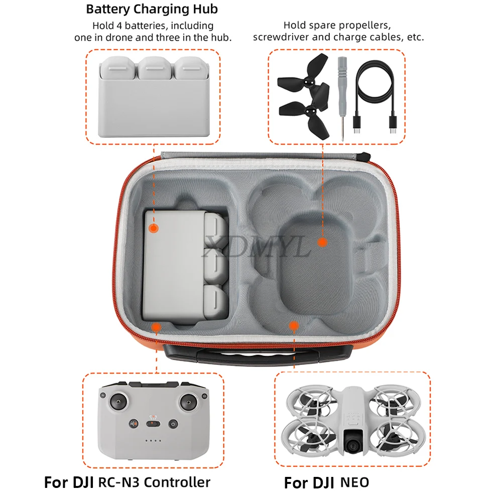 Leather+EVA Protector Storage Bag For DJI NEO Waterproof Box Hard Shell Carrying Case For DJI NEO RC N3 Handheld Drone Accessory drone accessories,drone storage bag,dji case,drone case
