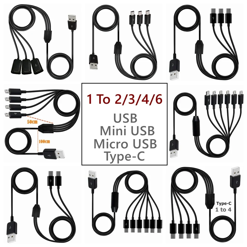 Multi-Port Type-C USB to Mini/Micro USB Fast Charging Cable Splitter