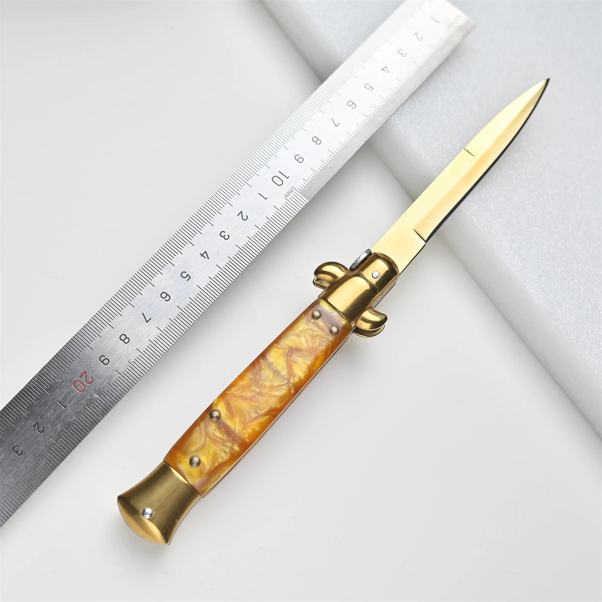 Italian AKC Golden Survival Tactics Outdoor Hunting 440C Blade Quick Open Military Folding Knife 2