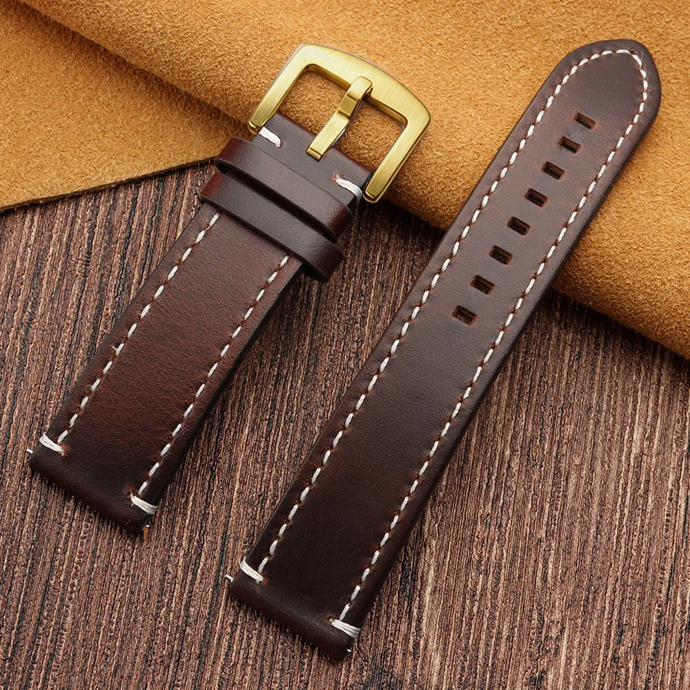 Vintage Stitching Genuine Leather Watchband - Universal Sport Strap with Accessories