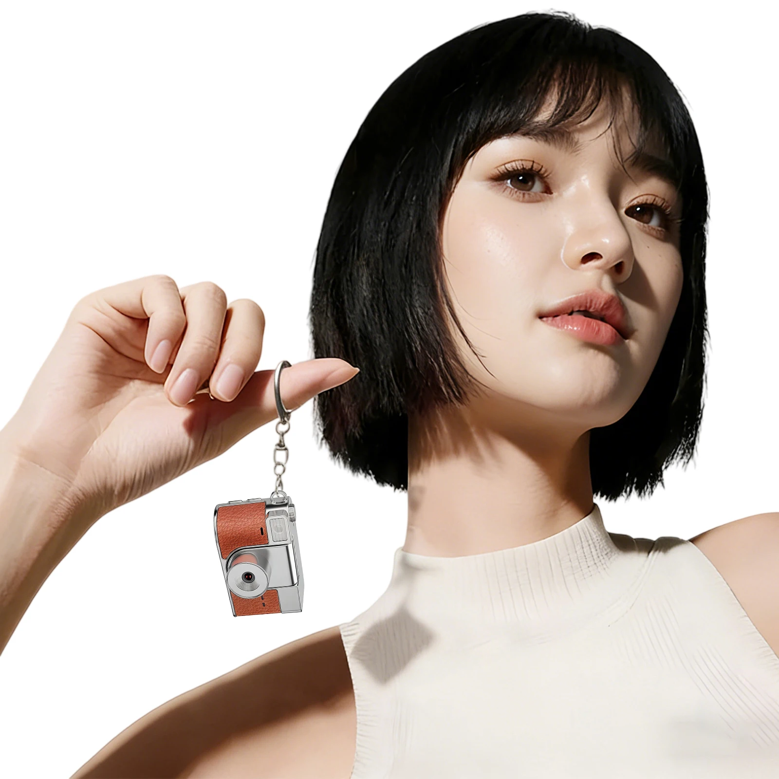 2K 미니 키체인 카메라 (180도 회전 렌즈 & LED 조명 내장) 마이크로 카메라 타입-C 충전, 여행, 학습, 녹화용