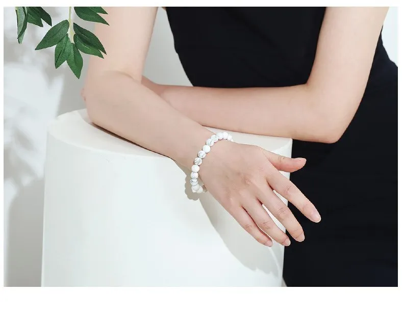 JD Natural White Howlite Turquoise Stone Bead Bracelets Women Fashion Simple Couple Distance Stretch Bangles Charm Wrist Jewelry