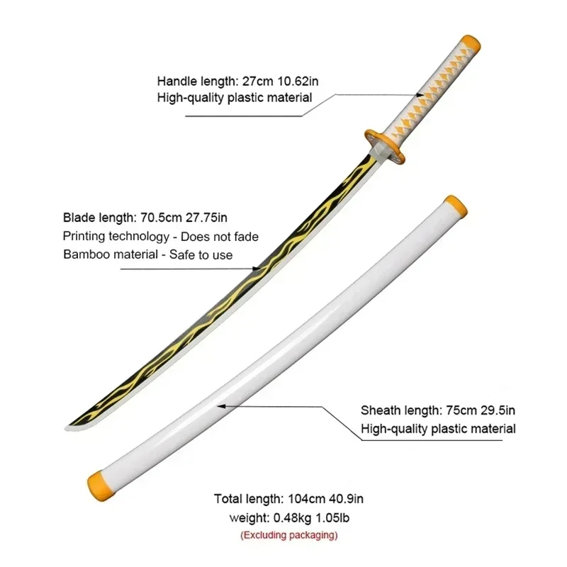 104cm Demon Slayer Tanjirou Katana Sword Japanese Sword Killer Devil Katana Blade Diffuser Cosplay Prop Real Size Anime Toys