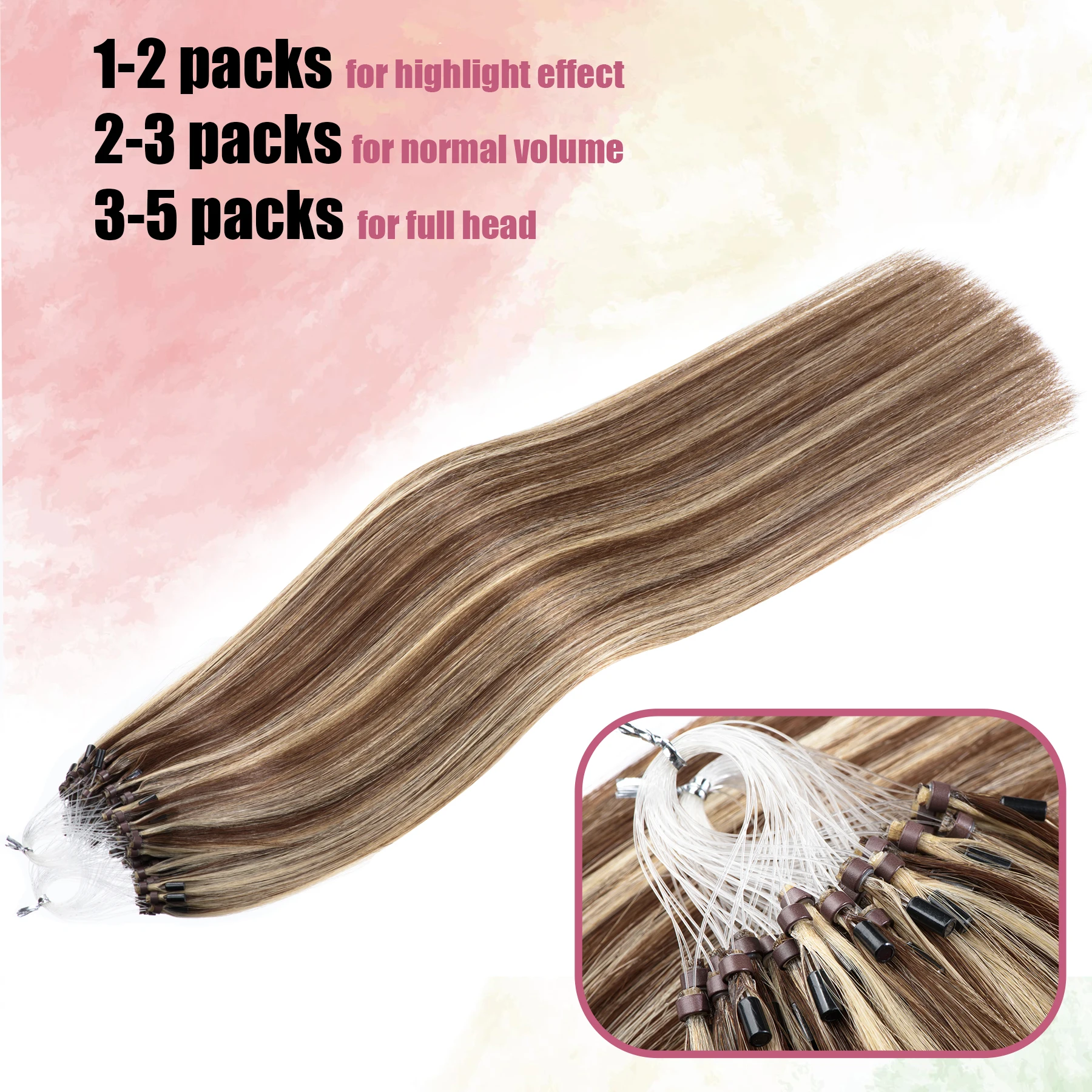 Remy Micro Loop Human Hair Extensions #4/613 Micro Beads Hair Extensions Ombre Brown with Blonde Ring