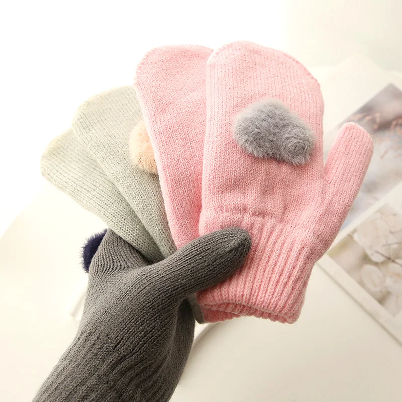 

Warm Double-layer Thickened Knitted Gloves For Men And Women In Autumn And Winter, With Fingers And Warm Heart Gloves