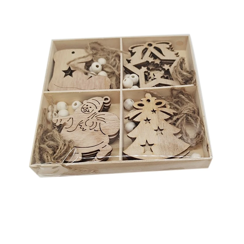 

Рождественская деревянная коробка в комплекте, Креативные украшения для дома, поделки «сделай сам», деревянные кристаллы, подвески для рождественской елки