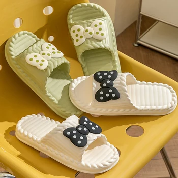 Summer Women's Slippers Cute Bow Tie Indoor Outdoor Thick Soft Sole Non-Slip Beach Slides Comfortable Sandals Fashion Shoes 1