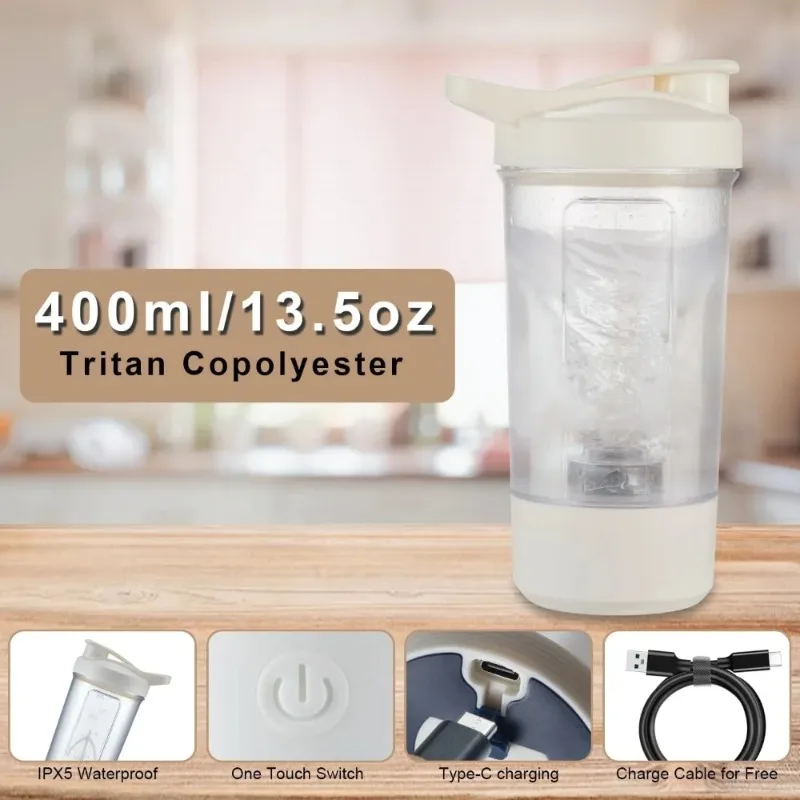 Electric Self Stirring Mug,Protein Powder Milkshake Shaker Bottle,USB Charging Shaker Cup with Scale 15 Oz Water Cup,BPA Free