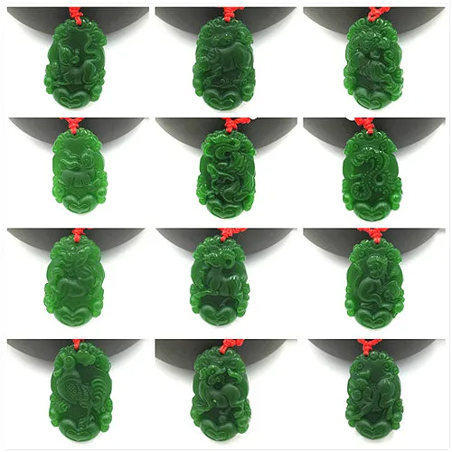 Natural Green Jade Chinese Zodiac Pendant Necklace Fashion Charm