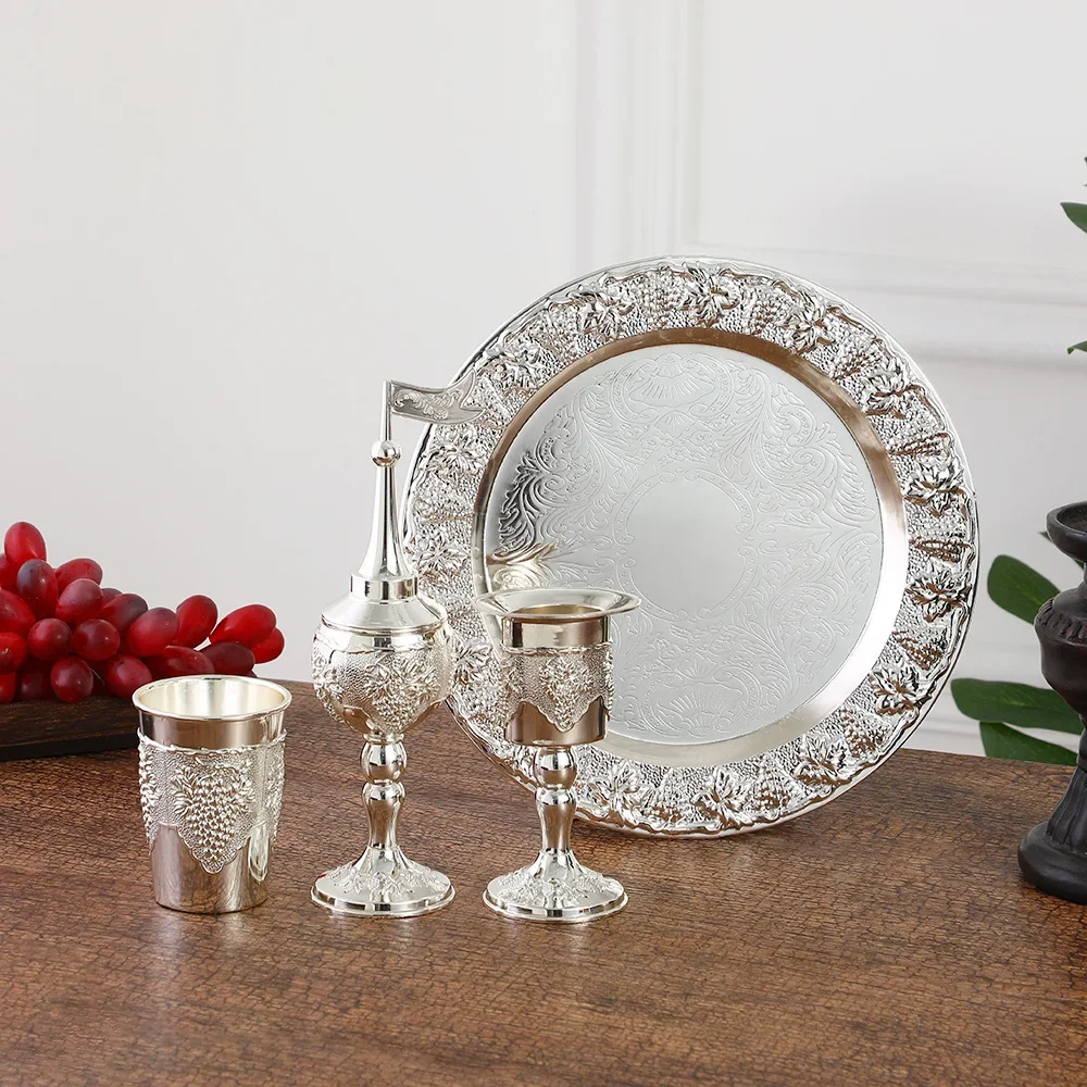 Havdalah 4pcs set Kiddush high foot cup and tray Havdalah candle holder Besamim spice box suitable for the end of the Sabbath