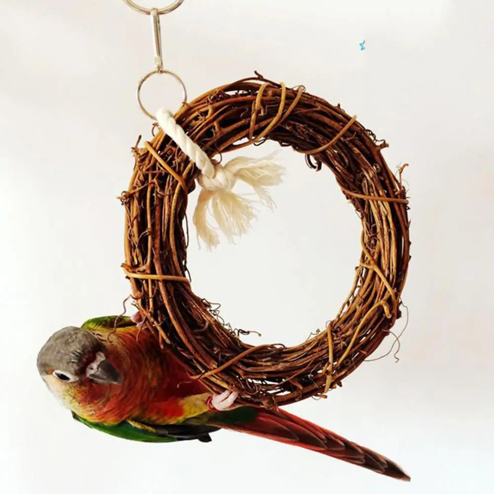 Bird Toy Bird Swing Toy Bird Cage Accessories Parrot Toy Hanging Toy Rattan 1Pcs 15cm Parrot Pet Bird Vine Swing Climbing Chew Bite Cage Ring Pet Decor Supplies