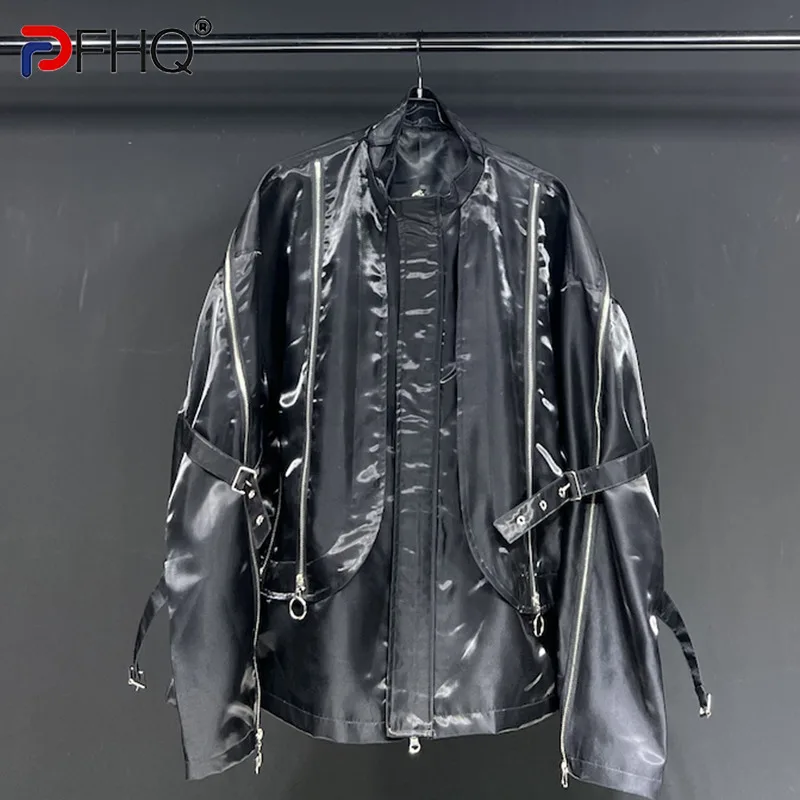 

PFHQ Metallic Design Jackets Loose Men's Personality High Quality Motorcycle Darkwear Zippers Coat Free Shipping Autumn 21F1418