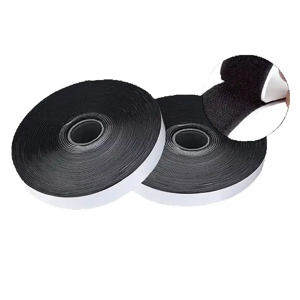Versatile Black Self-Adhesive Hook and Loop Strips