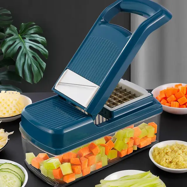 LOTESTO 14 In 1 Multifunctional Food Chopper Vegetable Slicer Dicer Cutter  With 8 Blades & Container