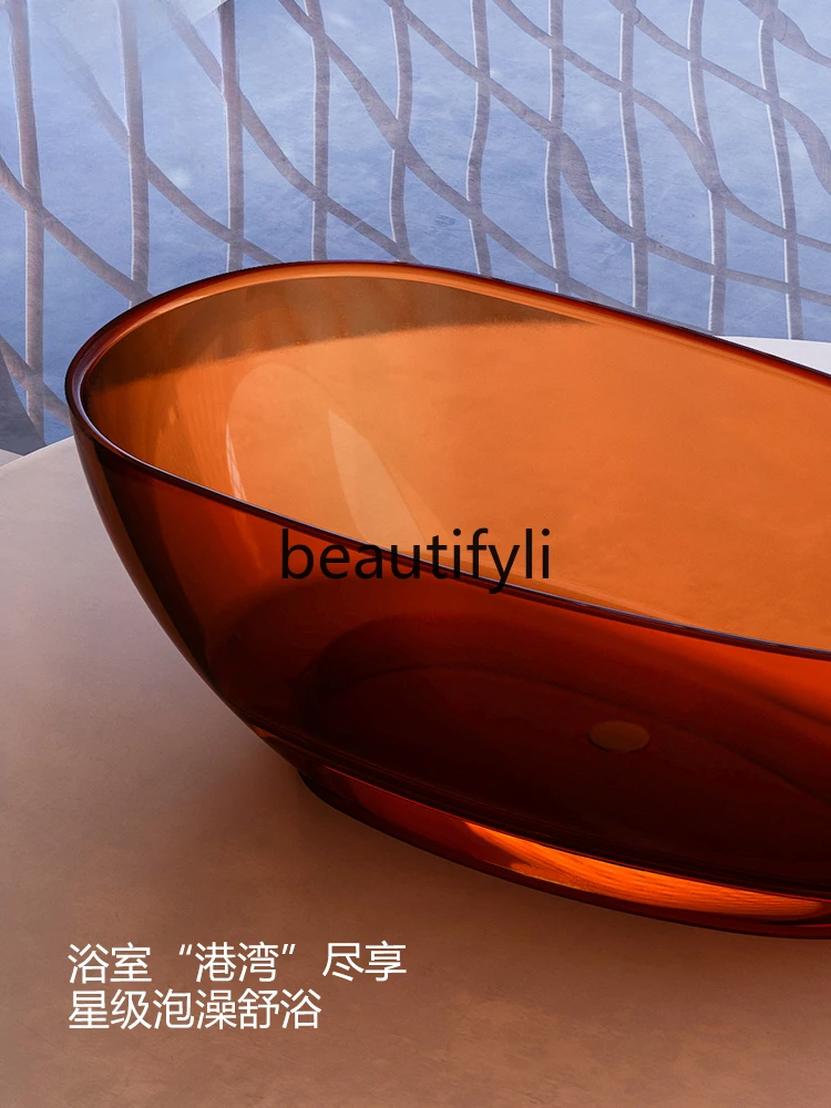 Transparent resin bathtub household independent small apartment colored crystal glass thick edge goose egg bathtub