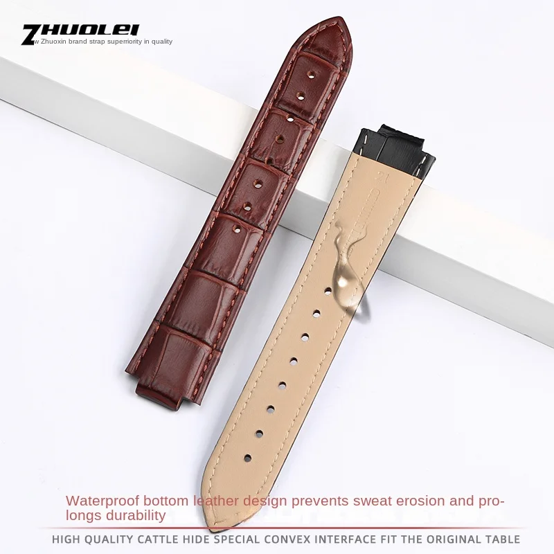 Luxurious Genuine Leather Watchband with Chain Butterfly Clasp