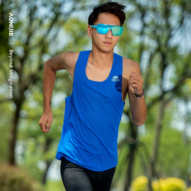 AONIJIE Male Men Sleeveless Summer Tank Top For Marathon Fitness Breathable Comfortable for Man Quick Drying Running Vest 4