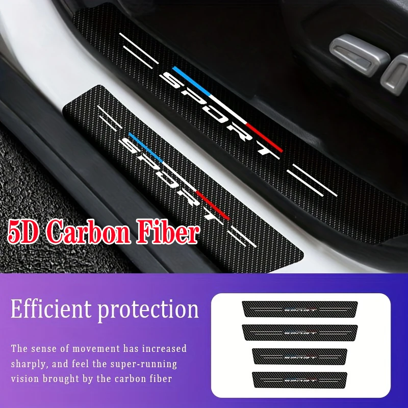 

4/8pcs 5D Carbon Fiber Car Sill Anti-Scratch Protector Stickers,Sport Logo,For All Models Auto Door Entry Welcome Pedal Guards