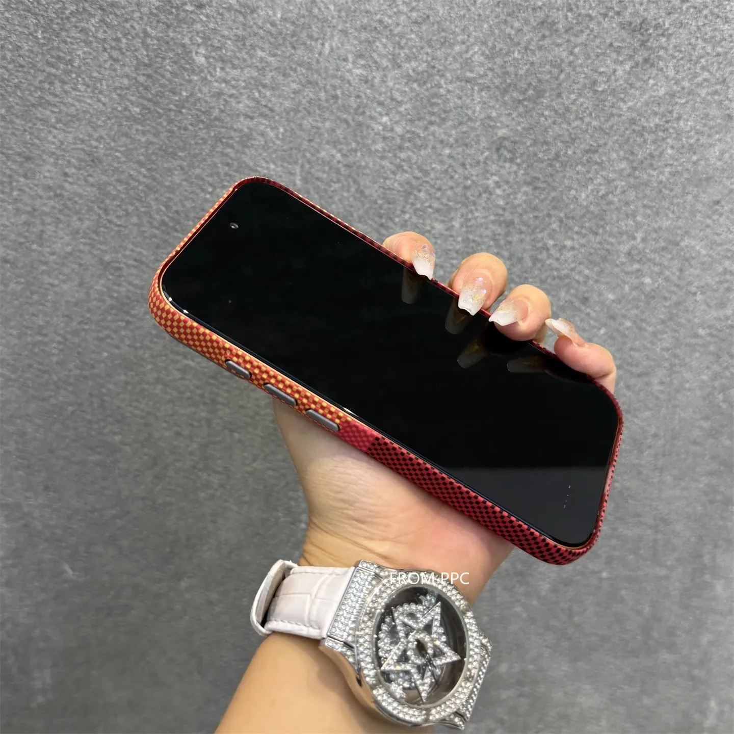 Orange Mountain Peak Carbon Relief Phone Case with Camera Lens Protection, Hard PC MagSafe Shell