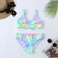 Tie Dye Girls Swimsuit Kids 7-16 Years Two Piece Children's Swimwear Ruched Front Bikini Set Teen Bathing Suit 2022 Beachwear 1