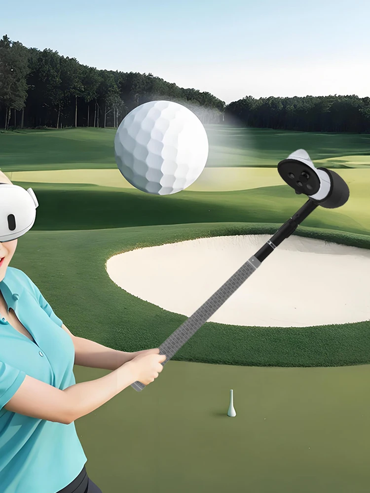Golf Club Attachment Non-Slip VR Golf Handle Grip 80 Degree Keep Tracking for Meta Quest 3S/Quest 3/Quest 2 Controller