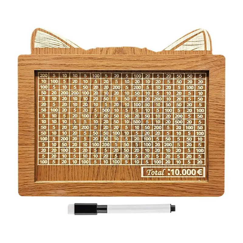 

1000/2000/3000/5000/10000 Euro Money Box Cute Cat Piggy Bank Wood Retro Saving Bank with Money Goals Counter for kids gift