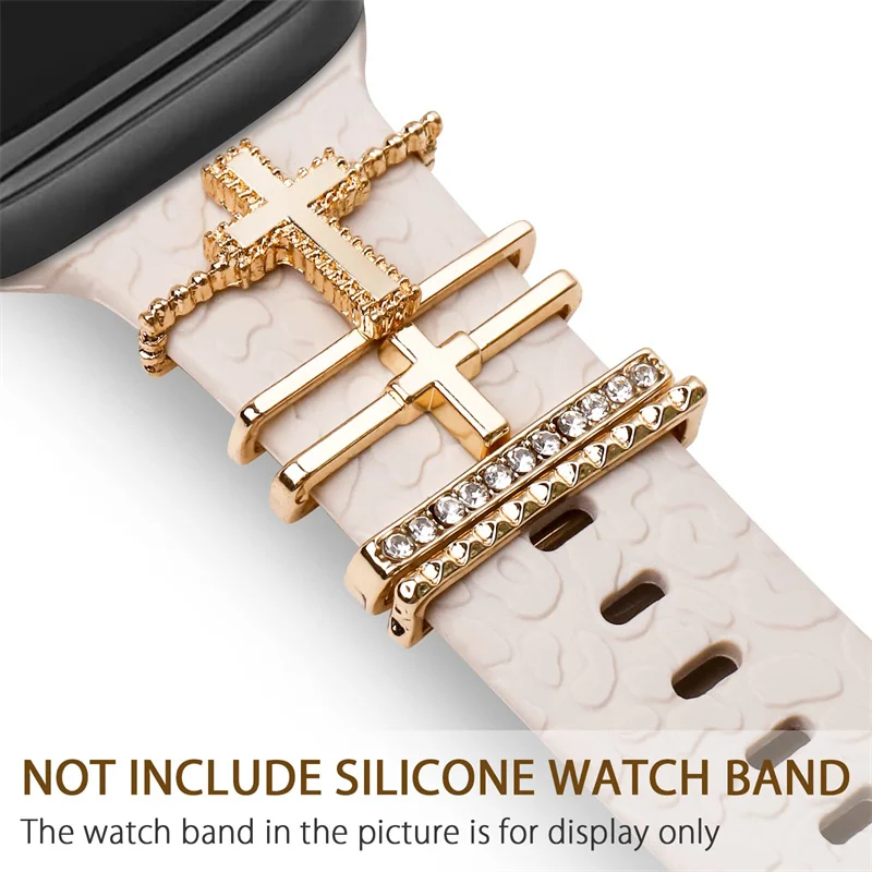 

Silicone strap For Apple Watch Metal Charms Decorative Ring Diamond Ornament leather Bracelet iwatch series 44/45mm Accessories