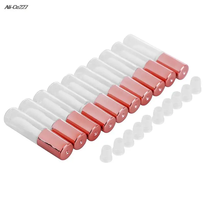 1.2ML 10pcs Rose Gold Empty Lip Gloss Tube DIY Plastic Elegant Liquid Lipstick Container Round mini lipgloss sample bottle Black mini cosmetic bottle