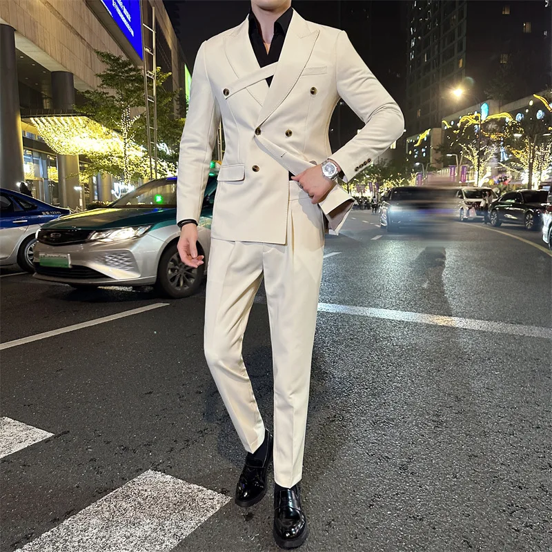 ZX179en's suit double-breasted British style business suit slim Korean wedding dress