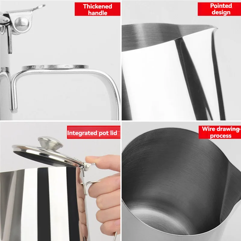 Stainless Steel Milk Frothing Pitcher with Lids Coffee Maker Hand Brewing Pot Long-spout Fine Mouth Kettle Drip Kettle