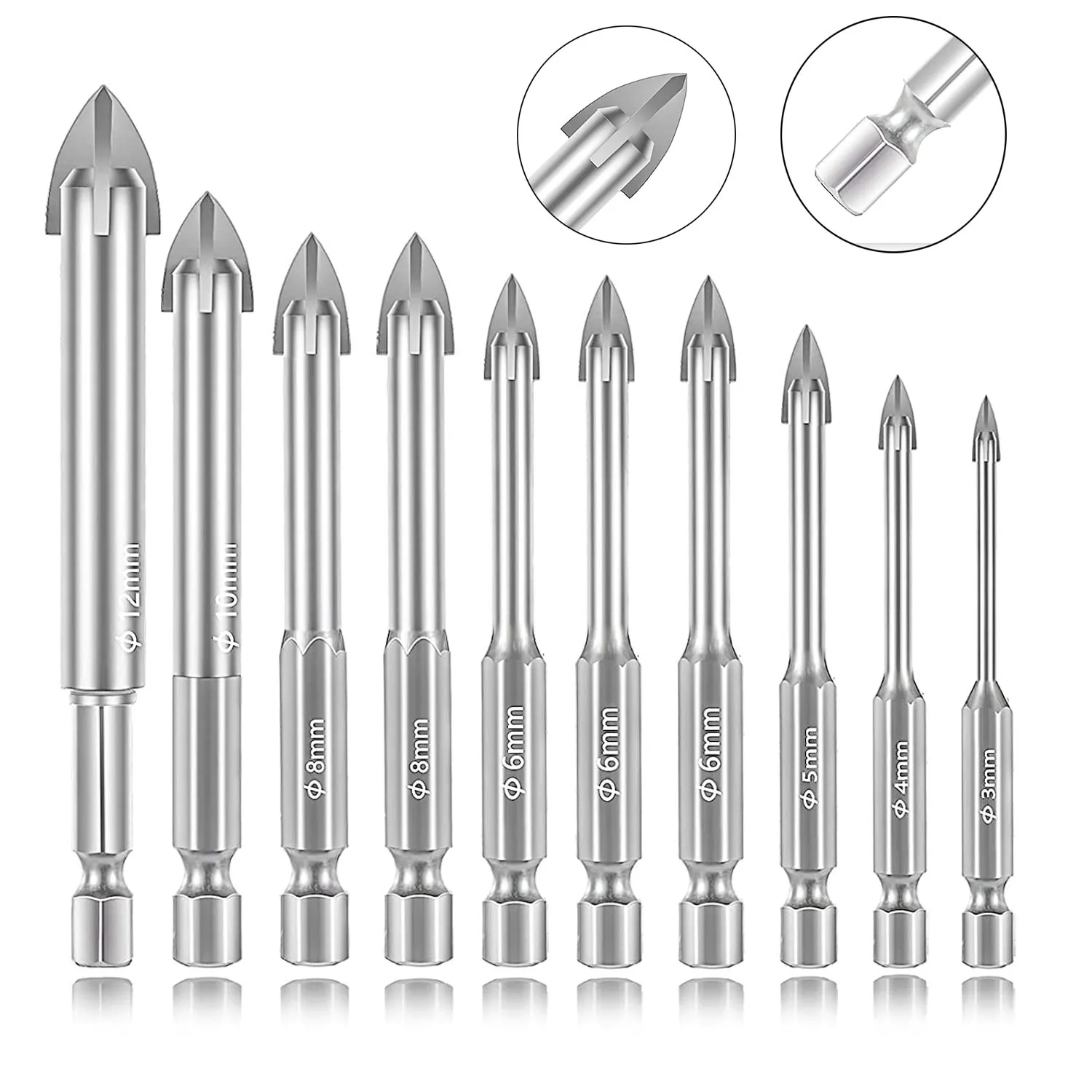 

Glass Concrete Drill Bit Set Cross Hex Tile Ceramic Drill Bits Cemented Carbide Set Universal Drilling Tool Hole Opener for Wall