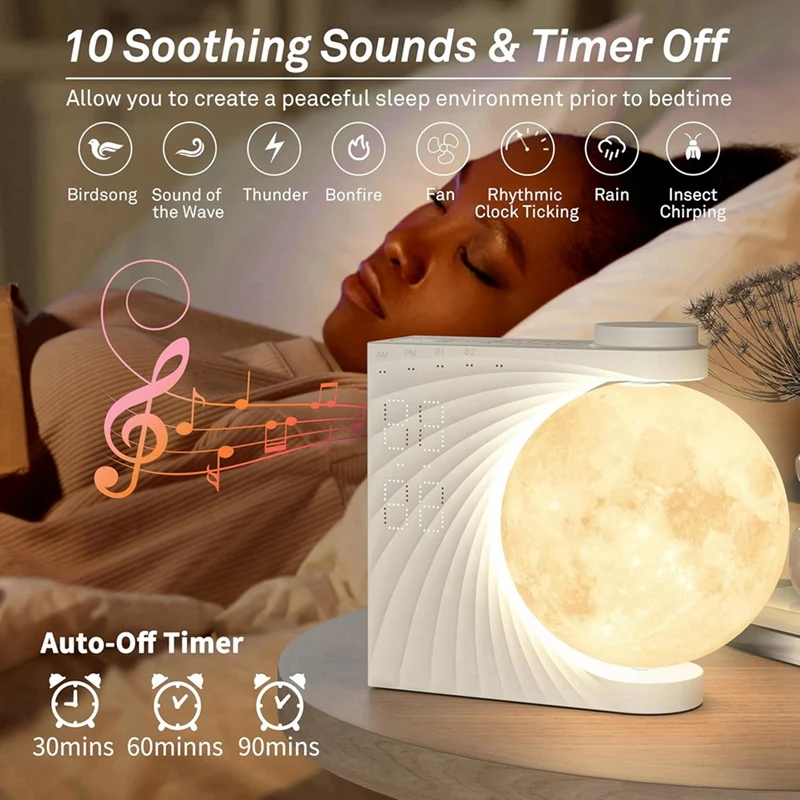 Sunrise Alarm Clock For Bedrooms, Moon Night Light Clock Wake Up Light For Kids Teens,White Noise Sound Machine 4