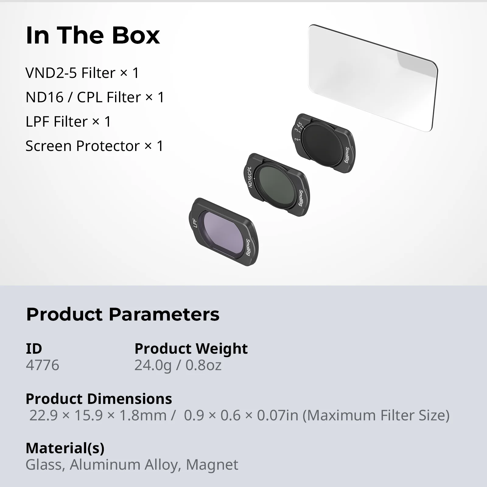 SmallRig Magnetic Filters Set for Osmo Pocket 3, VND2-5 Filter, ND16/CPL Filter