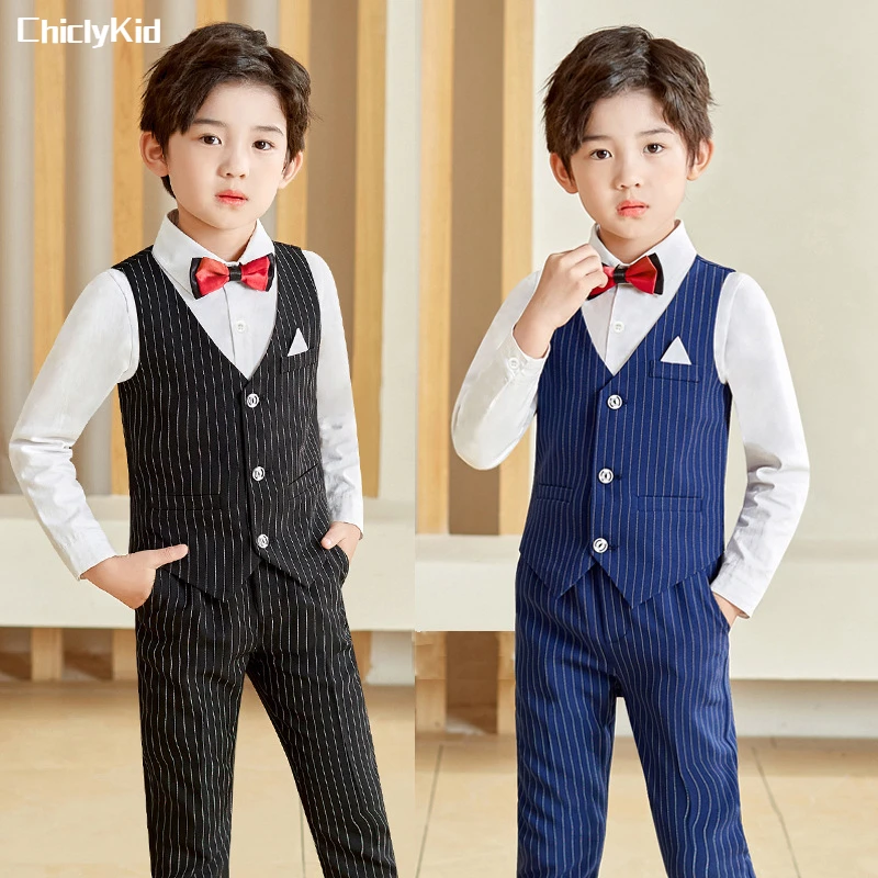 Boys Top Stripe Waistcoat Clothes Sets Kids Shirt Vest Trousers