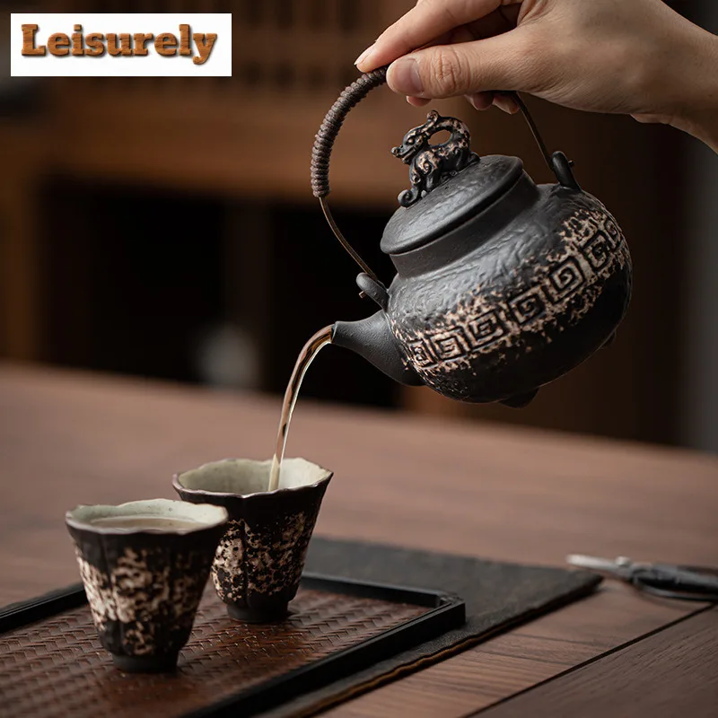 260ML Wabi-sabi Auspicious Dargon Tripodia Teapot Ancient Tea Infuser Pot Tea Maker Kettle With Ball Hole Tea Services Ornaments