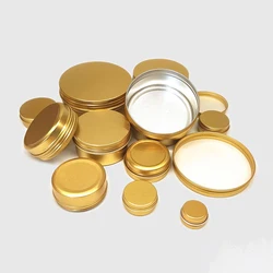 10-250ml Golden Aluminum Cans Metal Tin Box Screw Lid Round Tea Canister Storage Container for Cream Balm Wax Cosmetics Nail
