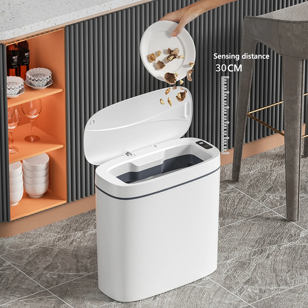 14L Smart Sensor Trash Can Automatic Household Electronic Trash Bin Kitchen Toilet Narrow Seam Garbage Bin Touchless Wastebasket
