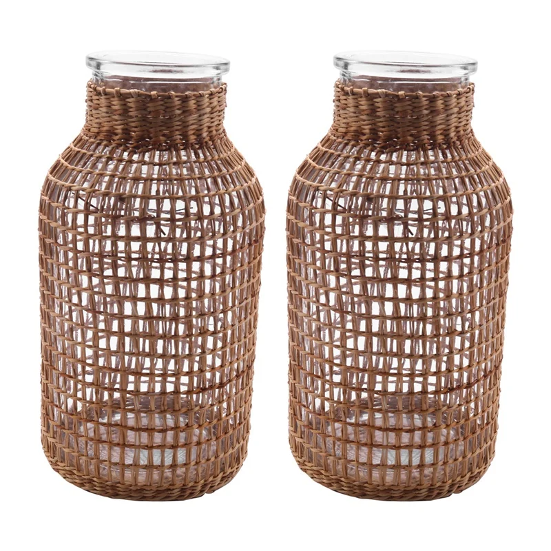 

Hot 2X Straw Glass Flower Vase Japanese Flower Pot In The Nordic Contracted Creative Flower Basket To Water Plants -L