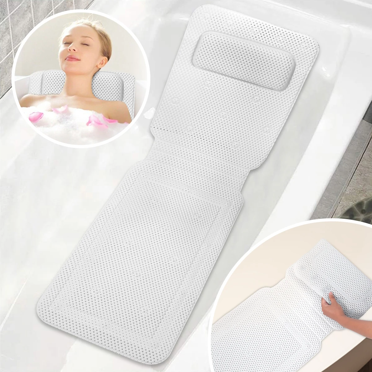 PVC Bathtub Cushion Mat with Suction Cups for Bathroom Spa