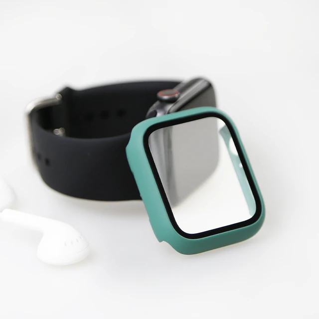Glass+Cover For Apple Watch Case 45mm 41mm 44mm 40mm 42mm 38mm iWatch Accessorie Screen Protector Apple Watch Serie 3 4 5 6 SE 7 Dark Green