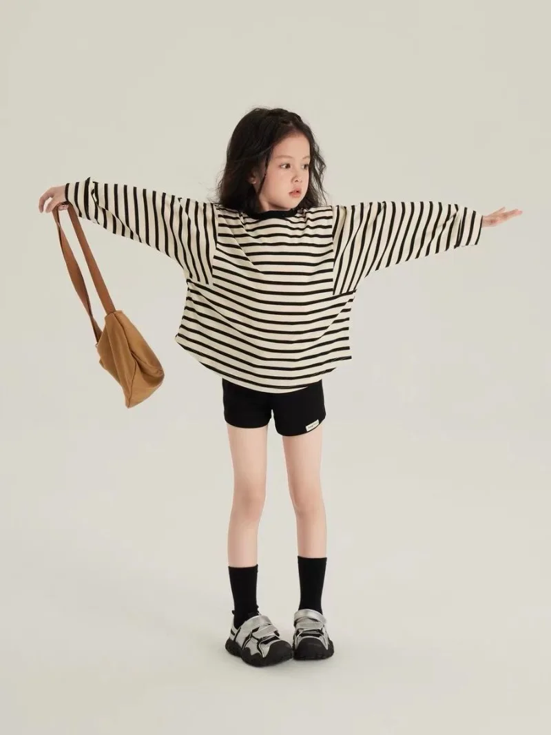 2025년 1112세 여아용 면 스트라이프 의류, 봄 가을 아동복, 야외 활동복, 68세 여아