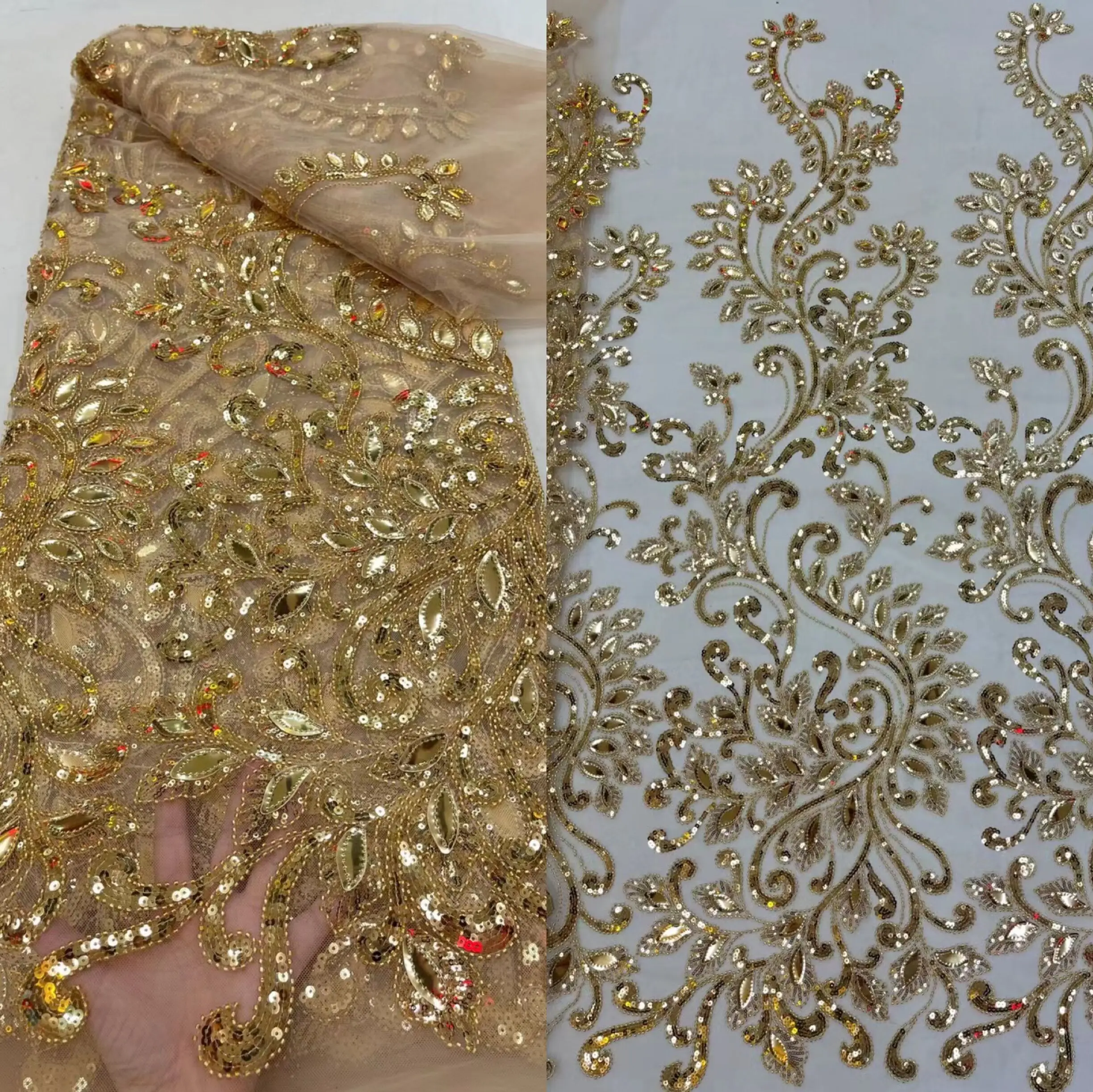 

Высококачественная африканская кружевная ткань S-1226663 кружевная ткань с блестками и бусинами для вышивки, нигерийская Тюлевая сетчатая ткань для шитья